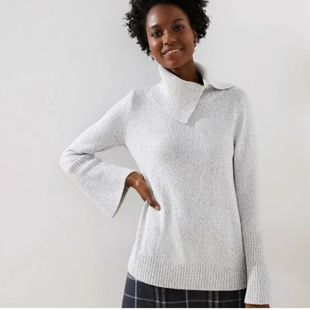 NWT Loft Gray Bell Sleeve Split Neck Sweater